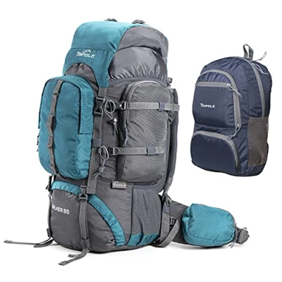 Image of Tripole Walker 65 Litre Rucksack with Foldable Day Pack Backpack for Trekking, Hiking and Backpacking Laptop Sleeve Rain Cover Internal Frame