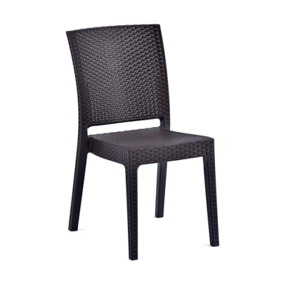 Image of BrackenStyle Madrid Rattan Effect Polypropylene Stacking Side Chair Indoor and Outdoor Commercial Use (Brown)