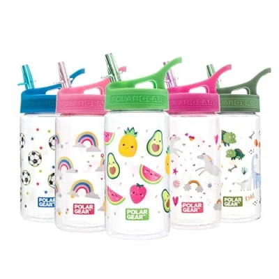 Image of Polar Gear Kids Water Bottles with Straw 400ml BPA Free Toddler Bottle 100% Leakproof Carry Handle Fully Recyclable School Fruit
