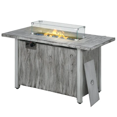 Image of Outsunny Propane Gas Fire Pit Table with Cover 50000 BTU Firepit Grey