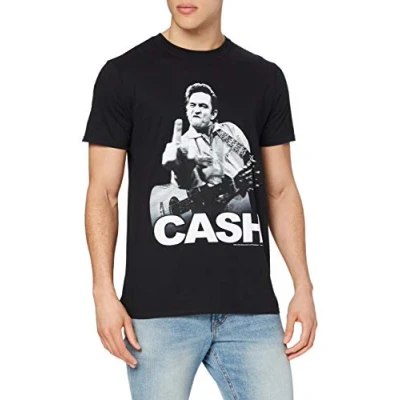Image of Johnny Cash Men Finger Short Sleeve Regular Fit T Shirt, Black, XX Large