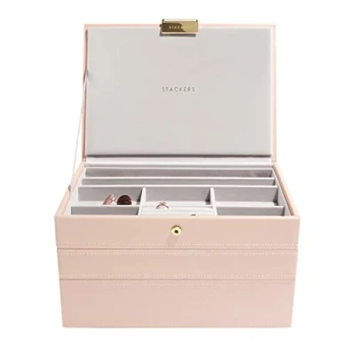 Image of Stackers Blush Pink &amp; Champagne Gold Classic Medium Jewellery Box Set of 3