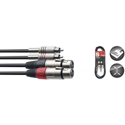 Image of Stagg STC060CMXF S Series Dual XLR RCA Cable, Black, 60 cm