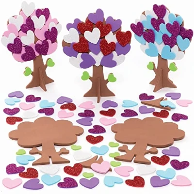 Image of Baker Ross Love Heart Foam Tree Pack of 5, Valentine&#039;s Craft Kits for Kids (FC455), Assorted