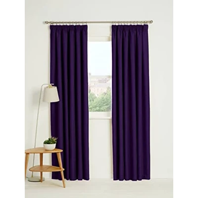 Image of Kinfolk Textile Blackout Thermal Pencil Pleat Tape Top Insulated Pair of Curtains Including 2 Tiebacks (Aubergine, 66&quot; x 90&quot;)