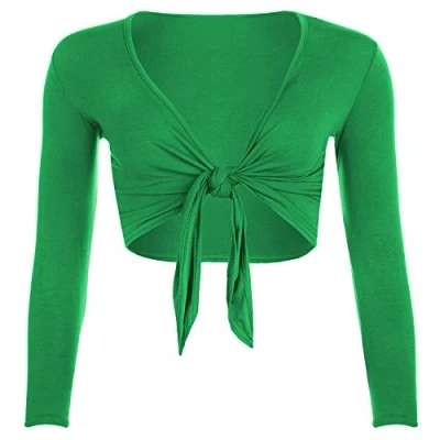 Image of Fashion Valley Womens Tie Knot Shrug Short Ladies Crop Cardigan Wrap Bolero Top Plus Size 8 22 (M/L 12/14.Jade Green)