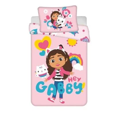 Image of Jerry Fabrics Gabby Dollhouse Cot Bedding Set, Duvet Cover 100 x 135 cm and Pillowcase 40 60 cm, 100% Cotton, Pink