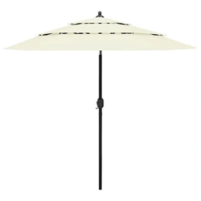 Image of vidaXL 3 Tier Outdoor Parasol with Aluminium Pole in Sand Colour UV Protective, Anti Fade Polyester Umbrella for Patio, Terrace or Garden
