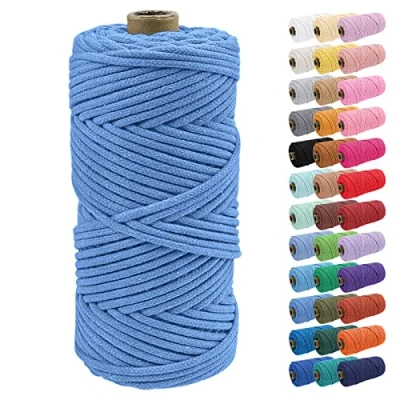 Image of Uiopa 4mm Macrame Cord, 100m Braided Cotton Rope, Haze Blue Craft Rope for Crochet Bags, Wall Hangings, Plant Hangers, Dream Catchers, DIY Projects