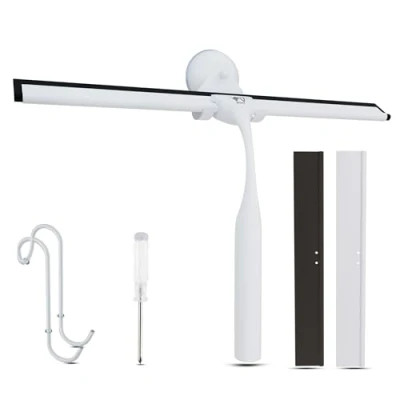 Image of Wunset 25 cm Shower Squeegee, Large White Window Squeegee 6 Pieces Set Including 2 Replacement Silicone Lips, Cleaner for Doors and Various Smooth Surfaces (25 cm, White)