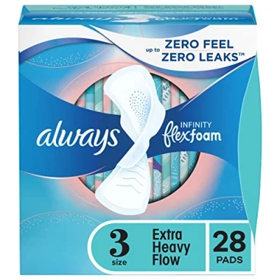 Image of Always Infinity Feminine Pads For Women, Size 3 Extra Heavy Flow Absorbency, With Flexfoam, Wings, Unscented, 28 Count