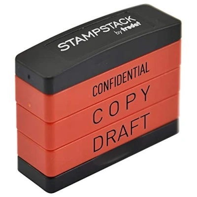 Image of Trodat 3 in 1 Business Stamp Stack with texts CONFIDENTIAL COPY DRAFT, Red Body Black Ink, 2 x 6 5,5 cm