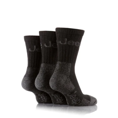 Image of Jeep Mens Pack Of Three Black Woven Logo Boot Socks