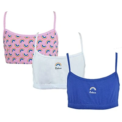 Image of Thingimijigs 3 Pack Girls Rainbow Print Cotton Crop Bra Tops Bralettes 10 11 Years