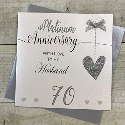 Image of Husband 70th Platinum Wedding Anniversary Handmade Card Love Lines by WHITE COTTON CARDS LLA70H