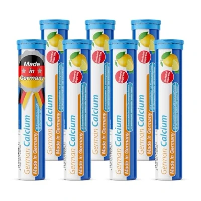 Image of German Calcium 140 Drink Effervescent Tablets Lemon Lime Flavour 500 mg Calcium, Sugarfree, Vegan T&amp;D Pharma Made in Germany