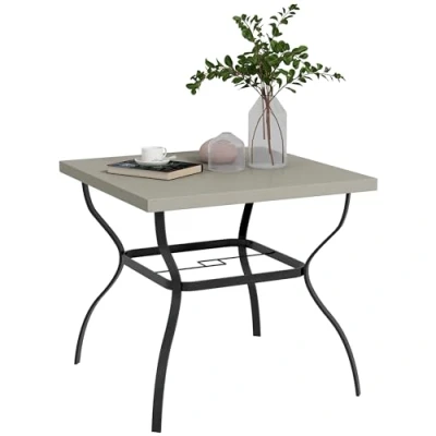 Image of Outsunny 80cm Square Garden Dining Table with Umbrella Hole, Outdoor Marble Effect Top for 4 People, Black/Grey