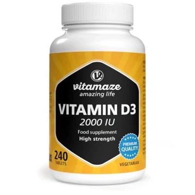 Image of Vitamaze® Vitamin D3 2000 IU high dose &amp; Vegetarian, 240 Tablets for More Than 1 Year, 50 mcg Pure cholecalciferol, Natural Food Supplement Without additives, Made in Germany