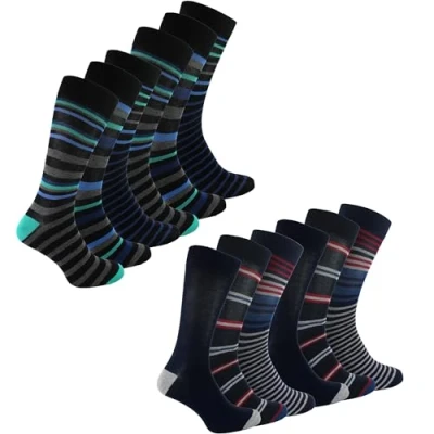 Image of 12 Pair Multipack Mens Bamboo Socks Novelty Multicolor Cushioned Funny Design Crew Size 6 11 UK (6 11, Assorted)
