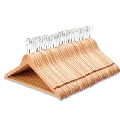 Image of REQUISITE NEEDS Strong Wooden Hangers Brown Shoulder Notches Wardrobe Garments Made By Natural Wood and Non Slip Trouser bar (Pack of 40)