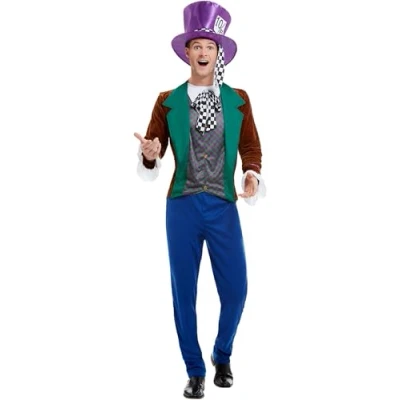 Image of Smiffys Mad Hatter Costume, Multi Coloured with Jacket, Trousers &amp; Hat, Fairytale, Wings and Wands Fancy Dress, Adult Dress Up Costumes