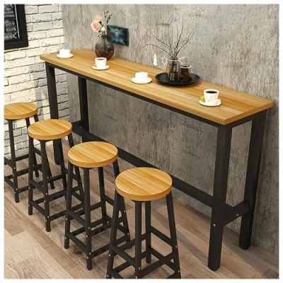Image of Bar Table,Modern Table, Rectangle Console Sofa Slim Table For Living Room,Counter Height Dining Long Breakfast Kitche(Size:120x40x100+2 stools,Color:Light walnut + black frame)
