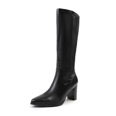 Image of Fashion Thirsty Womens Calf High Block Heel Boots Pointed Toe Mid Comfort Stretch Chunky Heels Wide Wider Width Shoes Size