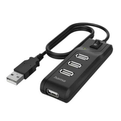 Image of Hama USB Hub 4 Ports with Switch (High Speed Data Transfer, 4x A for Mouse, Stick, etc., 1.8 m Long Cable, Multiport Adapter, Adapter in 1 Office, Home Office and Travel)