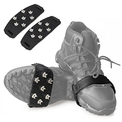 Image of FANBX F Crampon Traction Cleats Anti Skid Grips Crampons Spikes 7 Point for Footwear Walking, Jogging, Hiking, Mountaineering Ice Snow (Black)