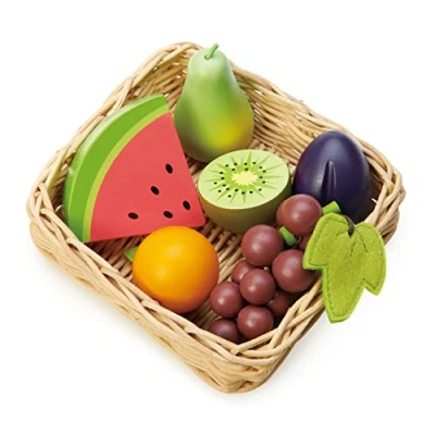 Image of Tender Leaf Toys Fruity Basket Play Food in a Wicker Perfect For Children Shopping Day Roleplay and Pretend