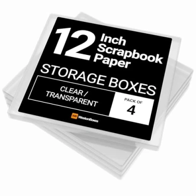 Image of WestonBoxes 12x12 (12.5 x 13.5 Inch / 31 33.5cm) Plastic Storage Box for Scrapbooking and Paper Crafts 2.6 Litre Volume (Pack of 4)