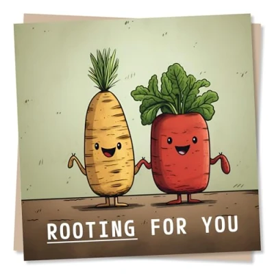Image of Funny Vegetables Good Luck Card Rooting for You Encouragement Family, Friends Made in UK