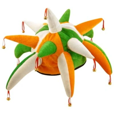 Image of HENBRANDT Adult Irish Tricolour Jester Hat with Bells Ireland Flag St Patrick&#039;s Day Accessories One Size Party Supplies Fancy Dress Costume Accessory Novelty Hats for Men and Women