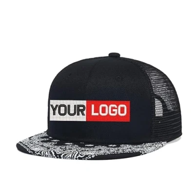 Image of Custom Embroidered Text &amp; Logo Snapback Hats for Men Hip Hop Style Mesh Baseball Adjustable Flat Brim Caps