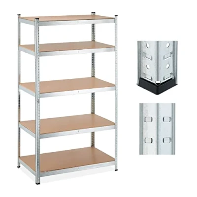 Image of Relaxdays Heavy Duty Shelving Unit, 5 Levels, H x W D: 180 100 60 cm, 1250 kg max Load, Metal, MDF, Silver, Steel