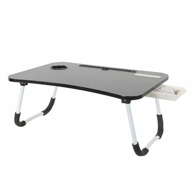 Image of Meta Laptop Table with drawer, Lap Tray, desk Foldable Breakfast Tray for Sofa, Bed, Terrace, Balcony, Garden, (Black)
