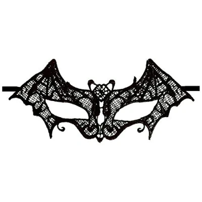 Image of Ladies Halloween Lace Mask One Size Masquerade Ball Venetian Day Costume Fancy Dress Accessory Bat Gothic Eye Masks (Black 005)