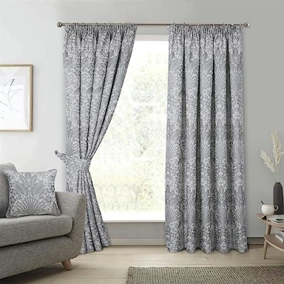 Image of Sundour Floral Keswick Pencil Pleat Curtain Pair Natural 46x54