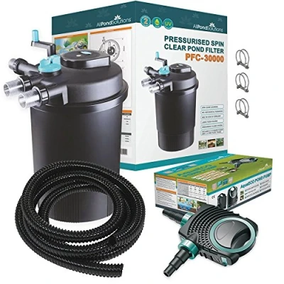 Image of AllPondSolutions Pressurised Koi Fish Pond Filter Complete KIT with Pump and UV Steriliser Light All in one Ponds Up to 30000 litres PFC