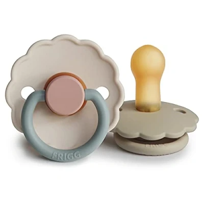 Image of FRIGG Daisy Natural Rubber Baby Pacifier Made in Denmark BPA Free (Cotton Candy/Sandstone, 6 18 Months) 2 Pack