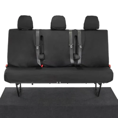 Image of My Van Seat Covers MVSC189BAD2EM Tailored Waterproof Rear Black INCLUDES EMBROIDERY To Fit Vauxhall Vivaro Crew Cab 2014 2019