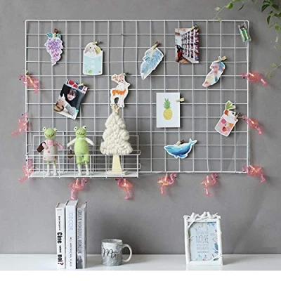 Image of GBYAN 2 Pack Wall Grid Panel with Clips Hanging Photo Display Shelf Wire Notice Board Metal Rack Art Organizer Home, Office &amp; Kitchen Décor Mesh Picture