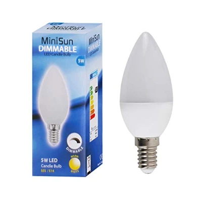 Image of MiniSun Pack of 4 Thermal Plastic 5w High Power Dimmable LED SES E14 40w Replacement Frosted Opal Candle Bulbs 3000K Warm White