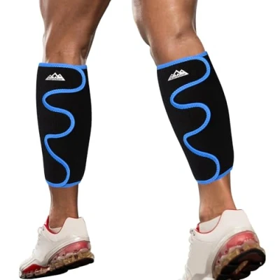 Image of supregear Calf Support Brace, 2 Pack Shin Splint Compression Men Women Adjustable Wrap Sleeve for Muscle Swelling Pain Relief Hiking Training Comfortable Breathable Support, Black + Blue