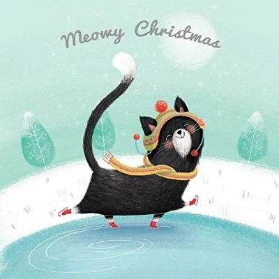 Image of Charity Christmas Cards Skating Cat Foil Embossed Finish Pack of 5