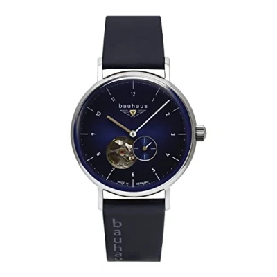 Image of Bauhaus Men&#039;s Automatic Watch 2166 with Open Heart and Leather Strap, darkblue, One Size, Strap.