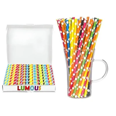 Image of GILORRA Paper Straws 300 Pack Drinking Bio Degradable Wedding Party, Party Straws, Restaurant, Juice (300X Multi Polka Dots)
