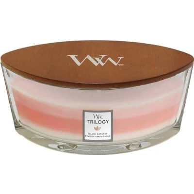 Image of Woodwick Ellipse Trilogy Scented Candle with Crackling Wick Island Getaway Up to 50 Hours Burn Time
