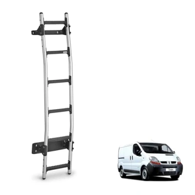 Image of Rhino Rear Door Ladder for Renault Trafic Van Fits 2001 2014 [Standard Roof] 6 Anti Slip Steps 120kg Support