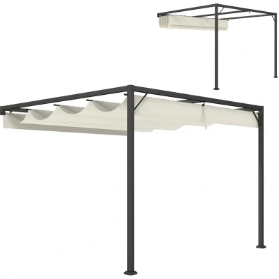 Image of Outsunny 3 x (m) Outdoor Pergola Retractable Canopy Wall Mounted Cream